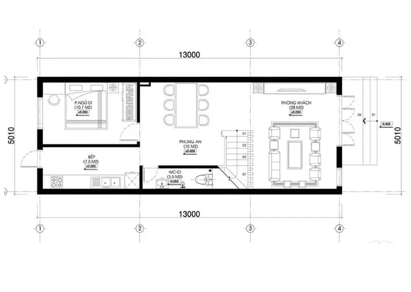 Bố trí công năng nội thất nhà ống 2 tầng ngang 5m sâu 13m Xây dựng Nhất Tín