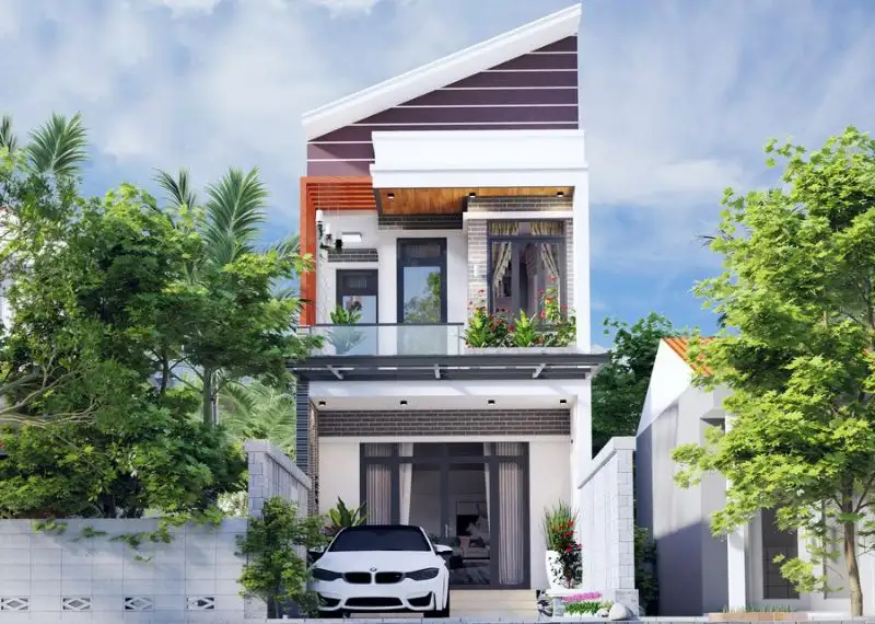 Mẫu nhà 5x10m 2 tầng mái lệch với vẻ ngoài độc đáo Xây dựng Nhất Tín