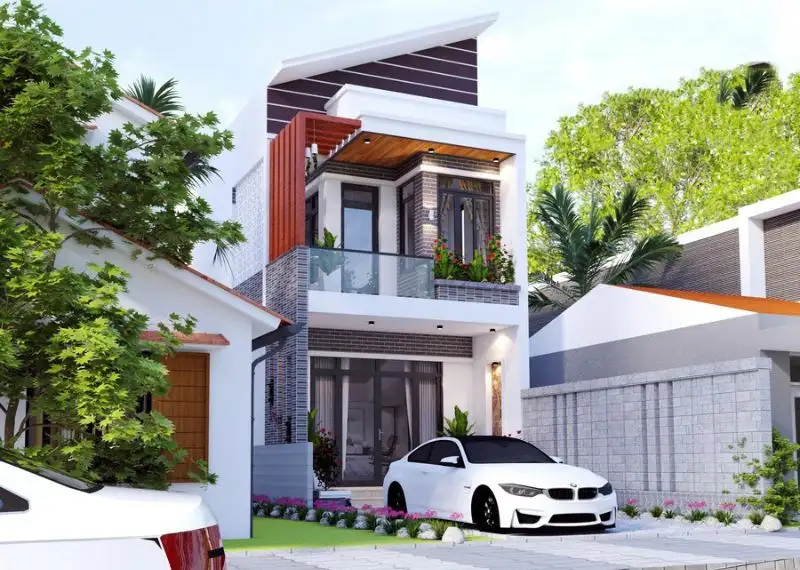 Mẫu nhà 5x10m 2 tầng mái lệch với vẻ ngoài độc đáo Xây dựng Nhất Tín