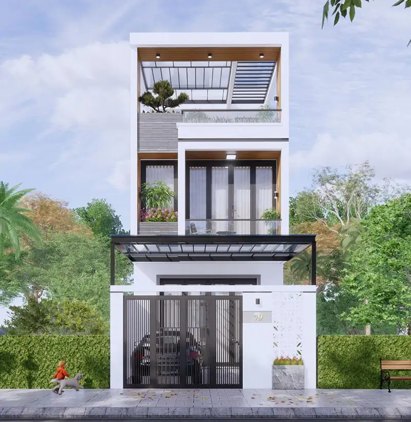 Mẫu nhà 5x13m 2 tầng 1 tum mái tôn Hiện Đại Xây dựng Nhất Tín