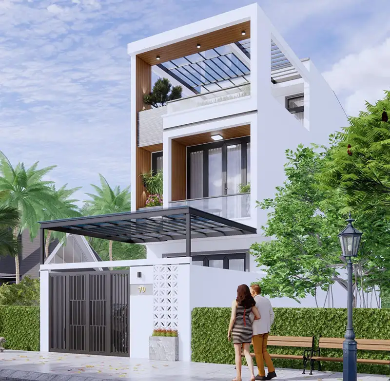 Mẫu nhà 5x13m 2 tầng 1 tum mái tôn Hiện Đại Xây dựng Nhất Tín