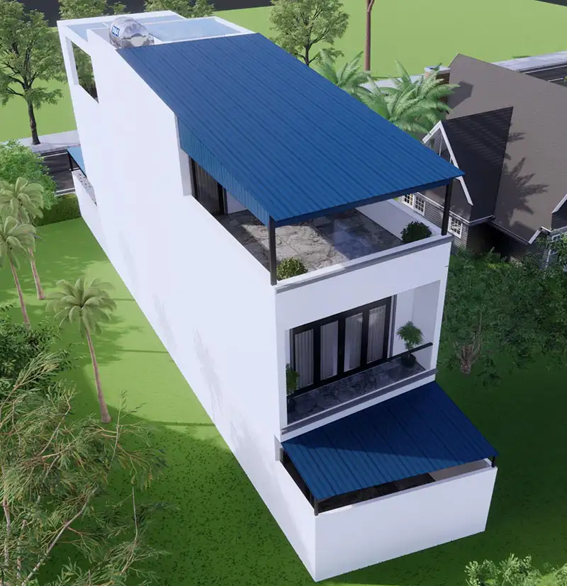 Mẫu nhà 5x13m 2 tầng 1 tum mái tôn Hiện Đại Xây dựng Nhất Tín