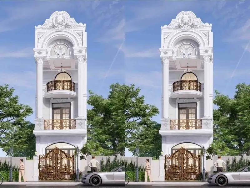 Mẫu nhà 5x15 3 tầng phong cách Tân Cổ Điển với hệ thức cột Corinthian kiêu sa Xây Dựng Nhất Tín 1