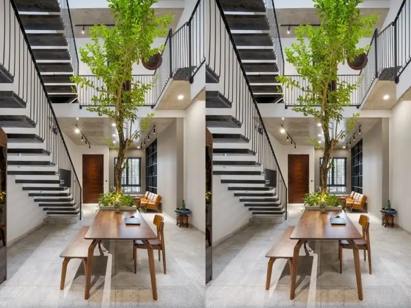 Mẫu nhà 5x15m có giếng trời với thiết kế lam cách tân độc đáo Xây Dựng Nhất Tín 1