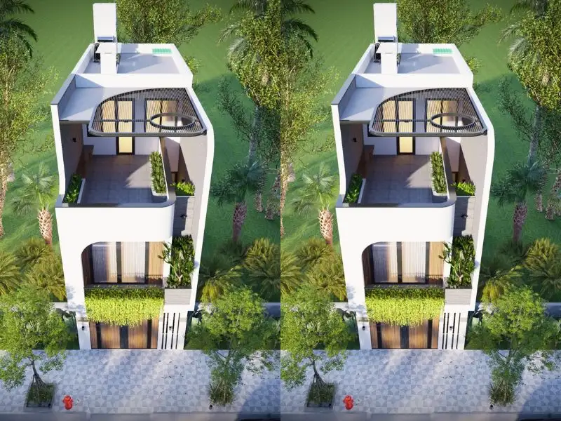 Mẫu nhà mặt tiền 6m 3 tầng Hiện Đại có sân thượng nhỏ phía mặt tiền Xây dựng Nhất Tín 1