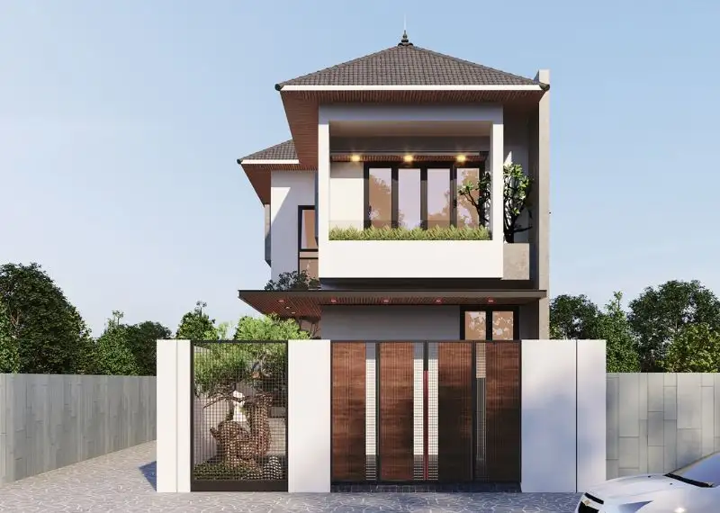 Mẫu nhà ngang 5m dài 13m mái Nhật có bố trí công năng tiện nghi Xây dựng Nhất Tín