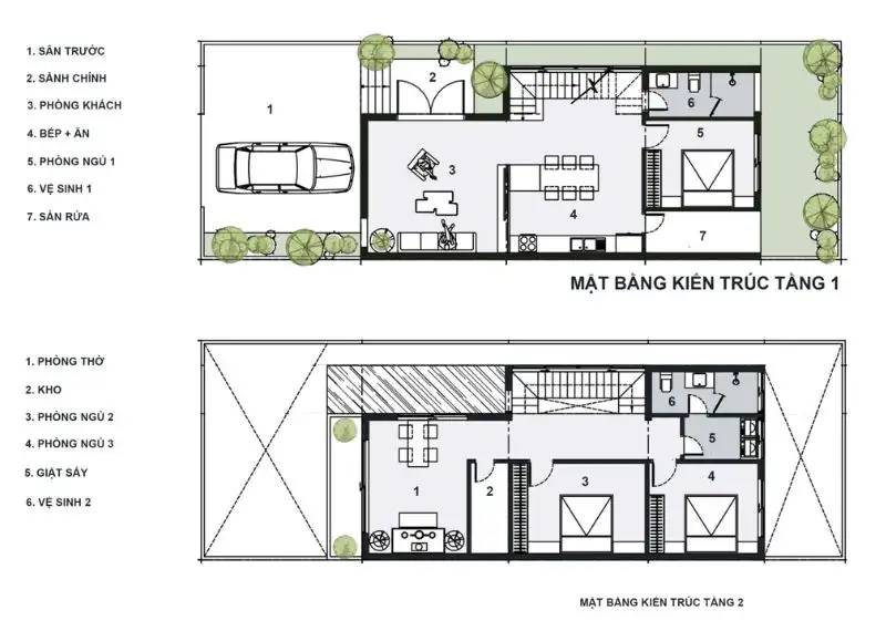 Mẫu nhà ngang 5m dài 13m mái Nhật có bố trí công năng tiện nghi Xây dựng Nhất Tín