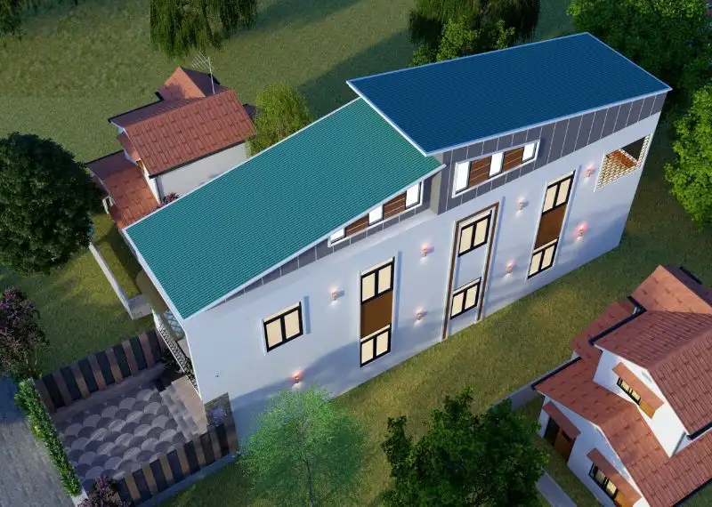 Mẫu thiết kế nhà ống 2 tầng 5x13m với kiến trúc 2 mái trước sau Xây dựng Nhất Tín