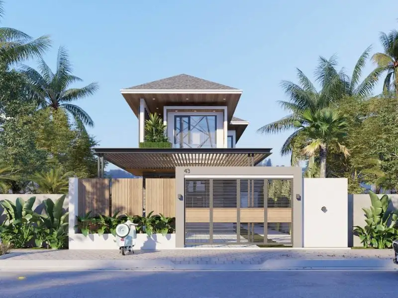 Nhà 2 tầng mặt tiền 6m mái Nhật Hiện Đại có gara ô tô Xây dựng Ngất Tín 1