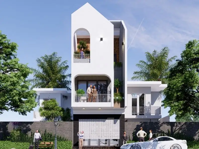 Nhà 3 tầng 3 phòng ngủ 5x15 Hiện Đại với hình khối mặt tiền vát chéo lạ mắt Xây Dựng Nhất Tín 1