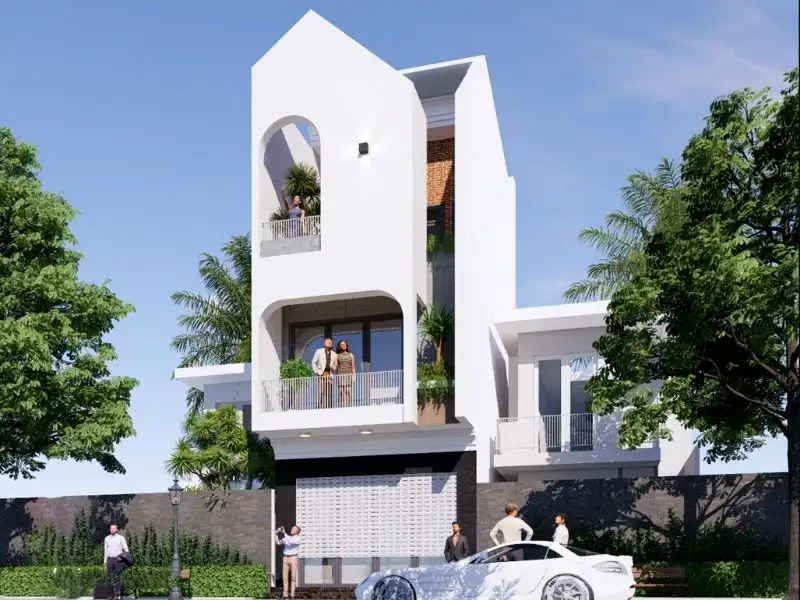 Nhà 3 tầng 3 phòng ngủ 5x15 Hiện Đại với hình khối mặt tiền vát chéo lạ mắt Xây Dựng Nhất Tín 1
