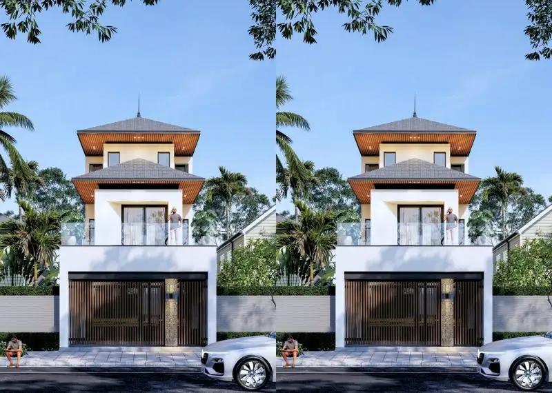 Phối cảnh 3d nhà 3 tầng 5x19 mái Nhật xếp chồng độc đáo Xây dựng Nhất Tín