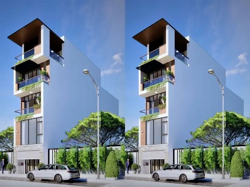 Thiết kế nhà 4 tầng ngang 5m dài 15m với hệ kính kịch tường giúp tối ưu hóa ánh sáng tự nhiên Xây Dựng Nhất Tín 1