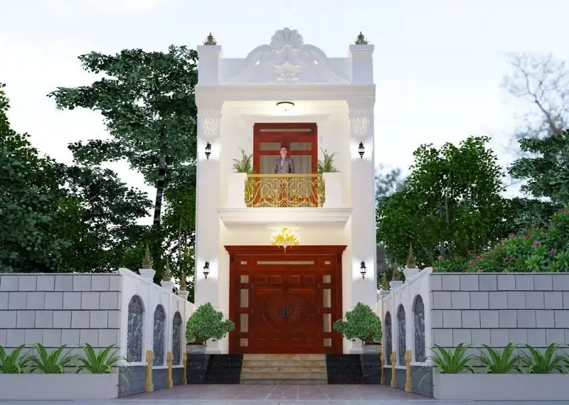 Thiết kế nhà 5x13 mái bằng với mặt tiền phong cách Tân Cổ Điển Xây dựng Nhất Tín