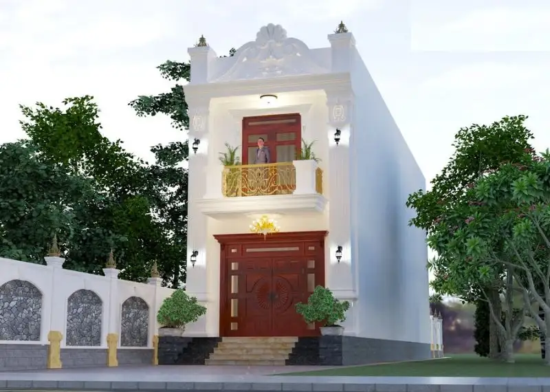 Thiết kế nhà 5x13 mái bằng với mặt tiền phong cách Tân Cổ Điển Xây dựng Nhất Tín