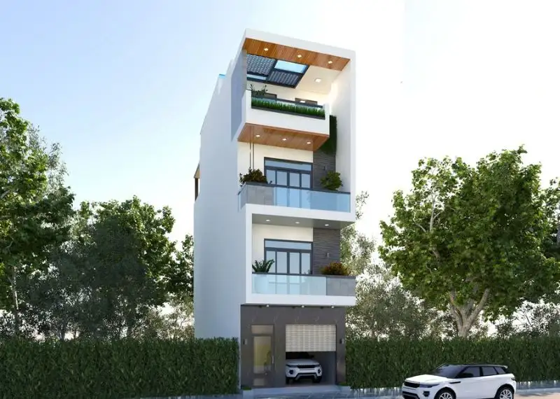 Thiết kế nhà 5x13m có thang máy 4 tầng với mặt tiền ốp đá xám cuốn hút Xây dựng Nhất Tín