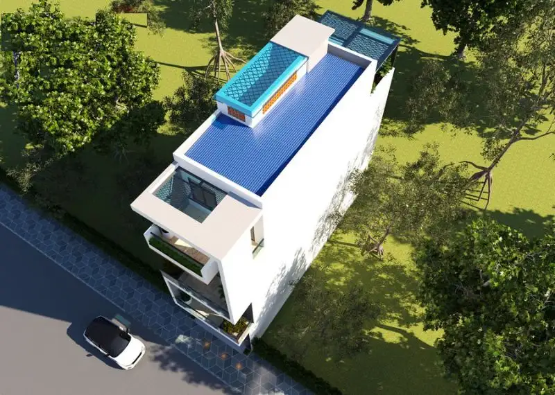 Thiết kế nhà 5x13m có thang máy 4 tầng với mặt tiền ốp đá xám cuốn hút Xây dựng Nhất Tín