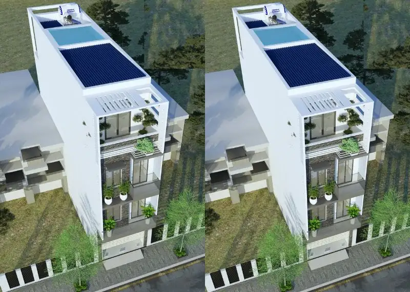 Thiết kế nhà ngang 5m dài 10m có gara với mặt tiền ốp đá xám Xây dựng Nhất Tín