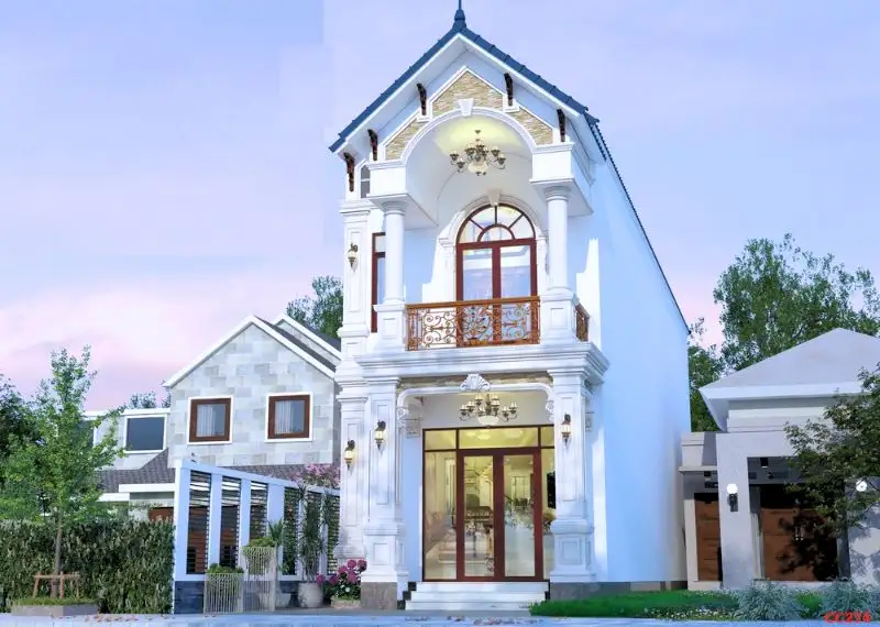 Thiết kế nhà ống 2 tầng 5x19m mái Thái sử dụng hệ thức cột Tuscan ấn tượng Xây dựng Nhất Tín