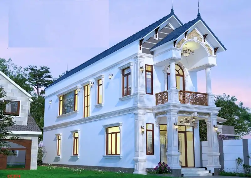 Thiết kế nhà ống 2 tầng 5x19m mái Thái sử dụng hệ thức cột Tuscan ấn tượng Xây dựng Nhất Tín