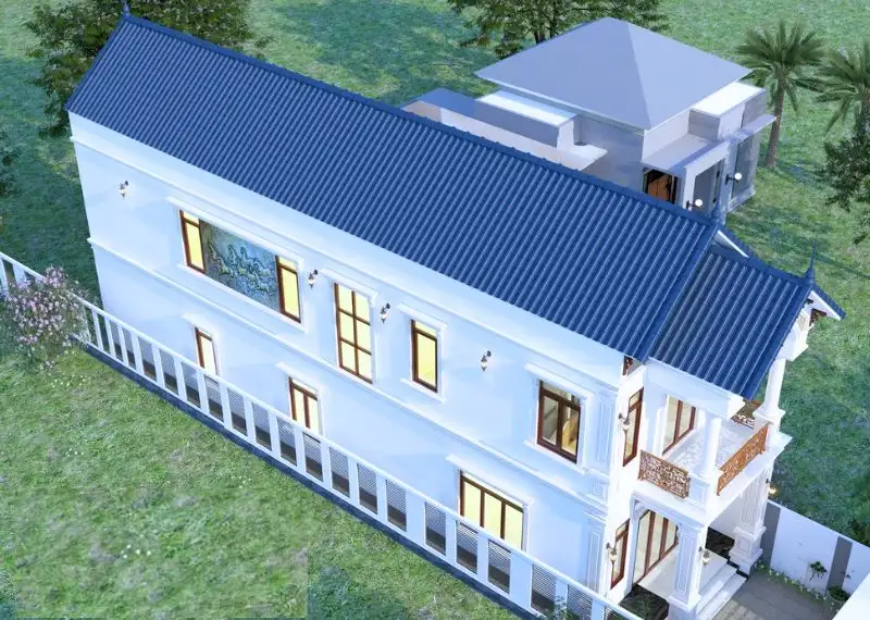 Thiết kế nhà ống 2 tầng 5x19m mái Thái sử dụng hệ thức cột Tuscan ấn tượng Xây dựng Nhất Tín