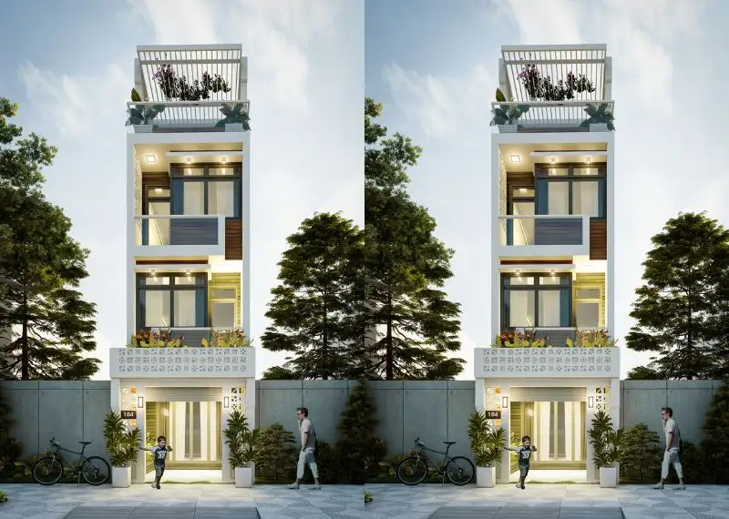 Thiết kế nhà phố 5x10m kiến trúc 4 tầng phong cách Hiện Đại Xây dựng Nhất Tín