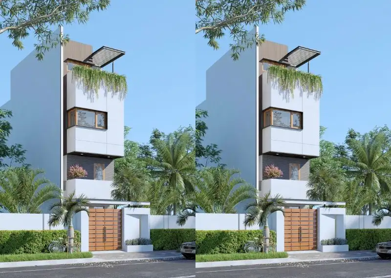 Thiết kế nhà phố 5x19m 4 tầng có gara ô tô trước nhà Xây dựng Nhất Tín