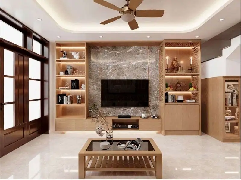 Ý tưởng bố trí phòng khách Thiết kế nhà 5x13m Xây Dựng Nhất Tín 1