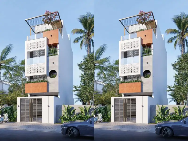 Ý tưởng xây nhà 4 tầng 6m mang nét Hiện Đại với mặt tiền thiết kế gạch hoa gió lạ mắt Xây dựng Nhất Tín 1