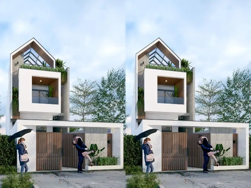 Mẫu nhà 2 tầng 6x8m đẹp với thiết kế mái che kính tạo không gian mở Xây dựng Nhất Tín 1