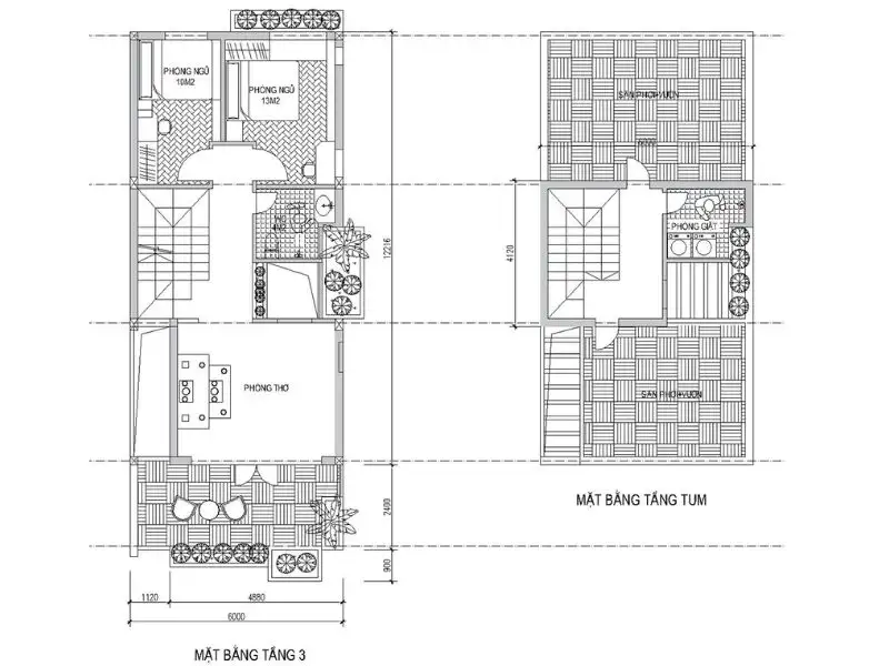 Mẫu nhà đẹp 3 tầng 6x15 có tầng tum kèm bản vẽ 2D bố trí công năng Xây dựng Nhất Tín 1
