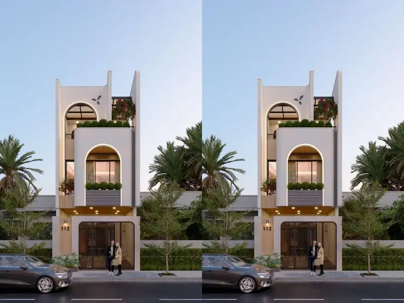 Mẫu nhà lệch tầng 6x12 với mặt tiền thiết kế hình vòm độc đáo Xây dựng Nhất Tín 1