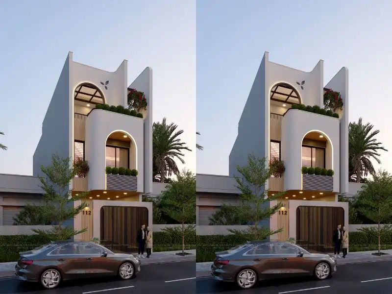 Mẫu nhà lệch tầng 6x12 với mặt tiền thiết kế hình vòm độc đáo Xây dựng Nhất Tín 1