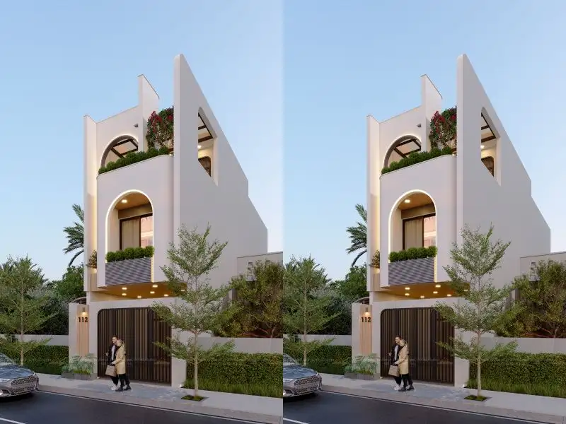 Mẫu nhà lệch tầng 6x12 với mặt tiền thiết kế hình vòm độc đáo Xây dựng Nhất Tín 1