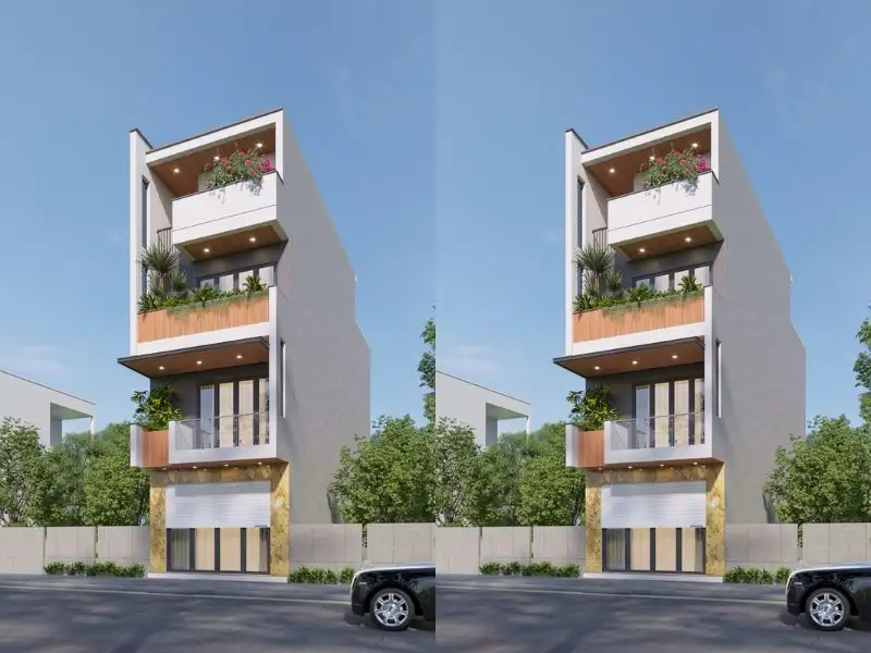 Mẫu nhà phố 6x12 đẹp 4 tầng với thiết kế ban công ốp gỗ hút mắt Xây dưng Nhất Tín 1