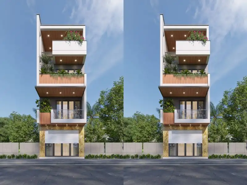 Mẫu nhà phố 6x12 đẹp 4 tầng với thiết kế ban công ốp gỗ hút mắt Xây dưng Nhất Tín 1
