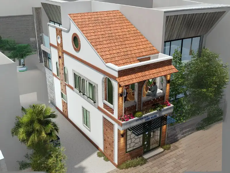 Nhà ống 6mx16m đẹp sử dụng gạch mộc và mái ngói tạo vẻ ngoài độc đáo Xây dựng Nhất Tín 1