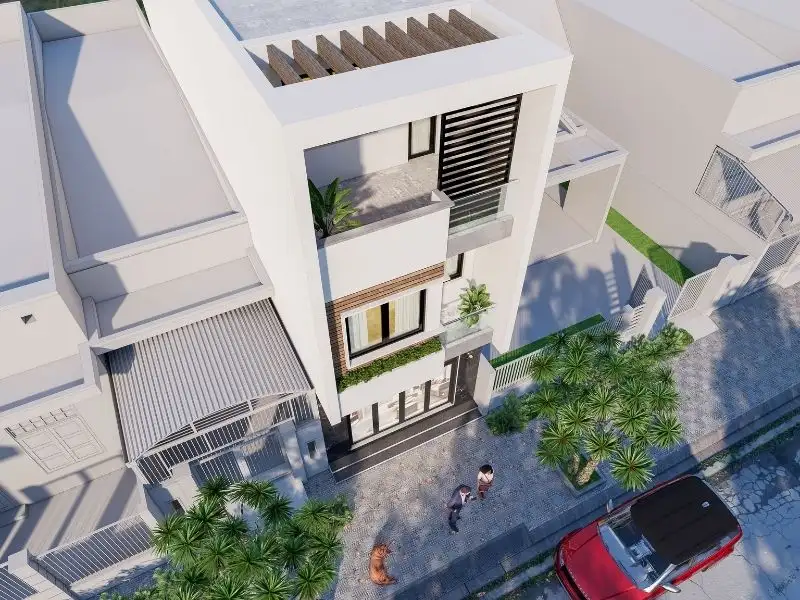 Nhà phố 6x8 sử dụng cửa kính mặt tiền giúp tận dụng ánh sáng thiên nhiên Xây dựng Nhất Tín 1