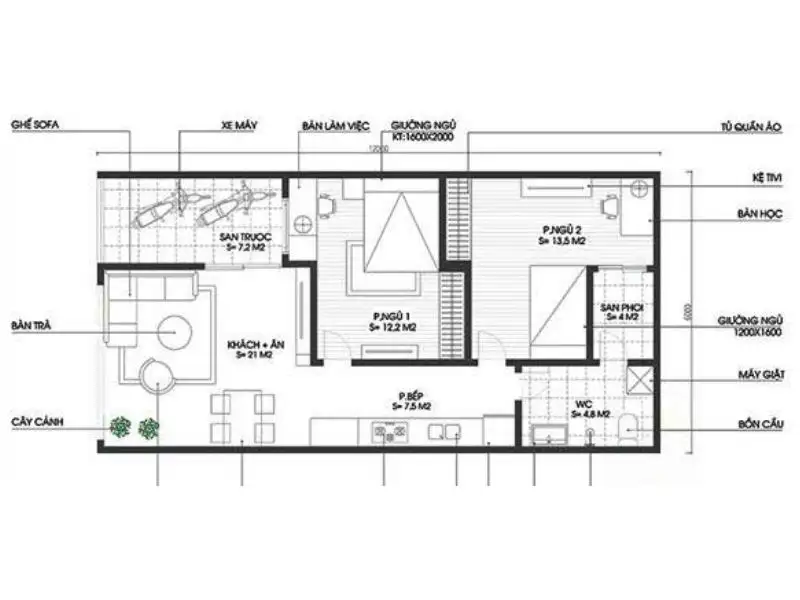 Tham khảo bản vẽ bố trí công năng nội thất các mẫu nhà phố 6x12m đẹp được thiết kế tối ưu Xây dựng Nhất Tín 1
