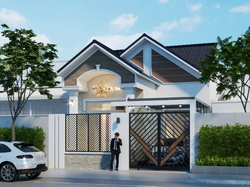 Thiết kế nhà ngang 6m dài 8m mái Thái có gara để xe tối ưu Xây dựng Nhất Tín 1