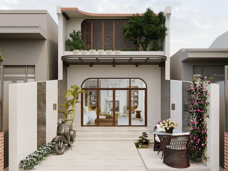 Thiết kế nhà phố 6mx15m có gác lửng với thiết kế mái ngói đỏ Xây dựng Nhất Tín 1