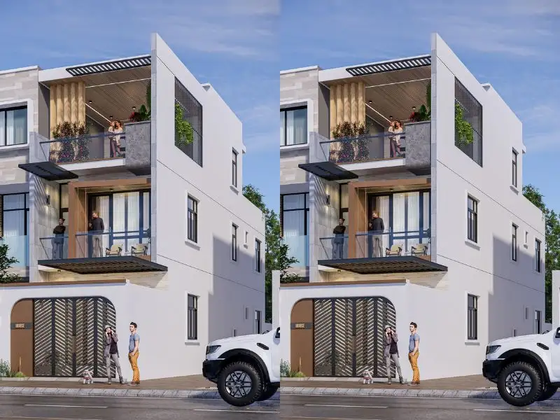 Thiết kế nhà phố 6x16m 1 trệt 1 lầu có tầng tum và sân thượng sau Xây dựng Nhất Tín 3