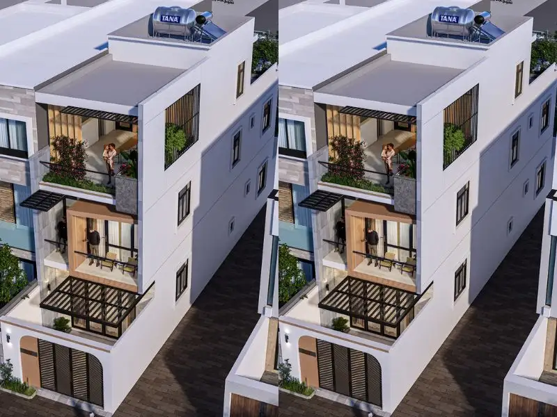 Thiết kế nhà phố 6x16m 1 trệt 1 lầu có tầng tum và sân thượng sau Xây dựng Nhất Tín 3