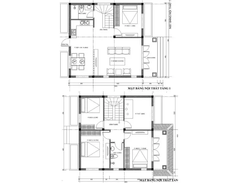Bản vẽ nhà 2 tầng 8x8m Xây dựng Nhất Tín 1
