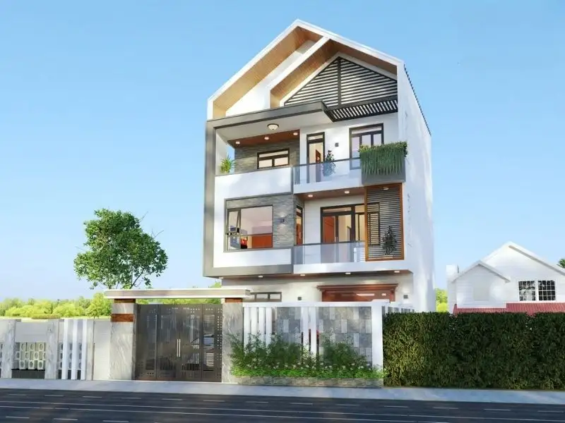 Kiến trúc nhà ngang 10m mái chữ A ấn tượng Xây dựng Nhất Tín 1