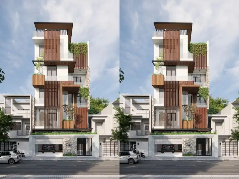 Mặt bằng nhà 10x15m 5 tầng 1 tum với thiết kế lam che ấn tượng xây dựng Nhất Tín 1