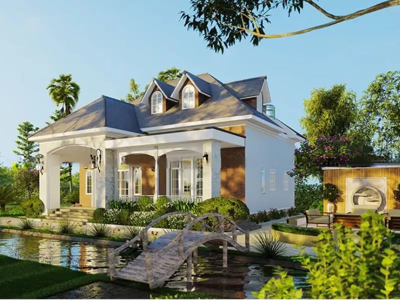 Mẫu nhà 10x12m 1 tầng có gác lửng phong cách Châu Âu Xây dựng Nhất Tín 1