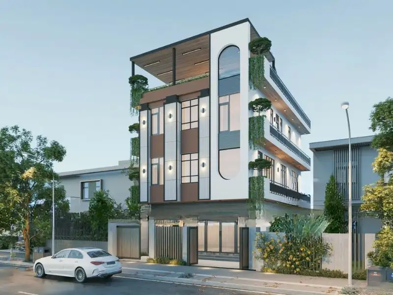 Mẫu nhà 10x8m 3 tầng 1 tum kết hợp kinh doanh khách sạn Xây dựng Nhất Tín 1