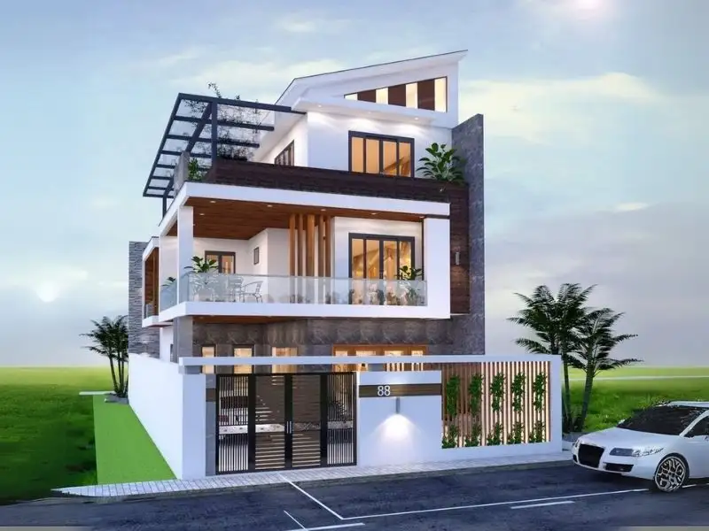 Mẫu nhà mái lệch ngang 10m kiến trúc độc đáo Xây dựng Nhất Tín 1