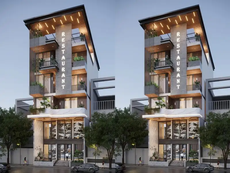 Mẫu nhà ngang 10m sâu 5m có thang máy kết hợp nhà hàng sang trọng Xây dựng Nhất Tín 1